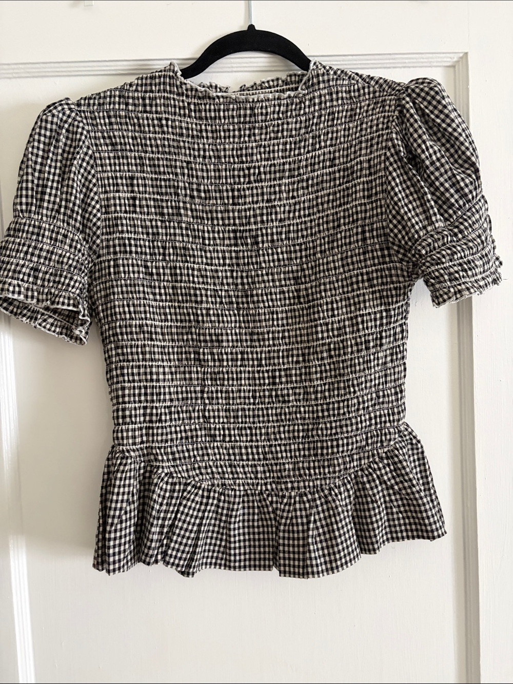 Georgie Black & White Gingham Smocked Peplum Top